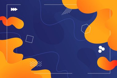 Renkli modern soyut geometrik şekiller ve eğimli sarı ve mavi renklerle akışkan arkaplan.