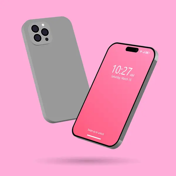 Üç boyutlu arka ve ön görüntülü akıllı telefon motifleri. Pembe ekran izole şablonlara sahip cep telefonu çerçevesi. 3d cep telefonu aygıtı. 