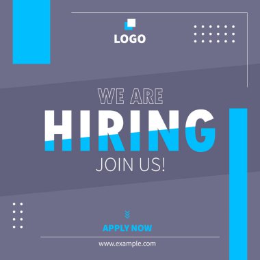 We are hiring post, join our team announcement. Business concept of search and recruitment. Social media template job vacancy recruitment with blue, gray, and white geometric shapes. clipart