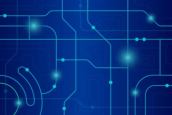 Mavi arka planda devre teknolojisi dijital. İnternet ağı bağlantısı, veri aktarımı, siber nano bilgi. Elektronik hatlar arkaplanı.
