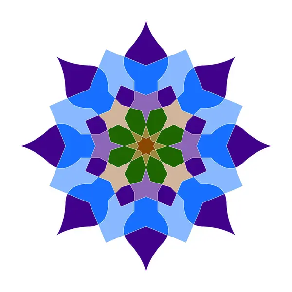 Renkli İslami süs mandala. Modern İslam, Arap dekorasyon motifleri. Mor ve mavi geometrik mandala yıldızı.
