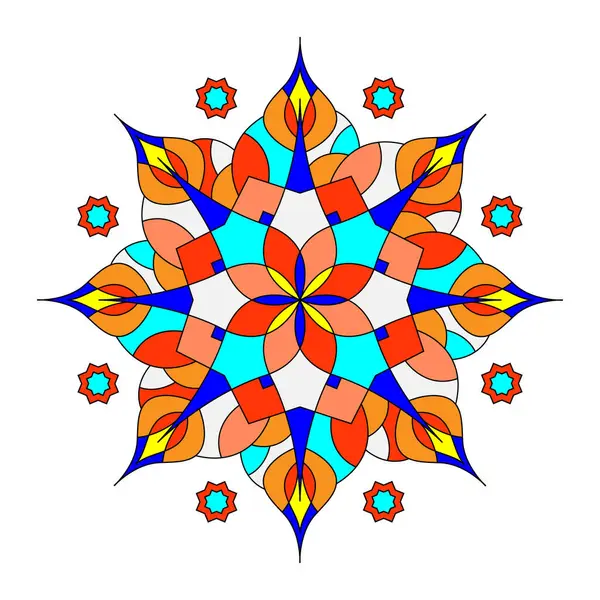 Çok renkli İslami dekoratif mandala yıldızı. Modern İslam, Arap, Hint, Türk, Pakistan, Çin ve Osmanlı dekorasyon motifleri. Geometrik daire çiçek mandala.