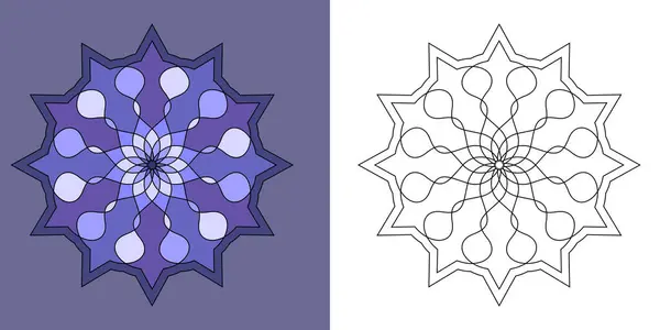 Mavi İslami süs mandala yıldızı. Modern İslam, Arap, Hint, Türk, Pakistan, Çin ve Osmanlı dekorasyon motifleri. Siyah çizgiler geometrik mandala yıldızı.