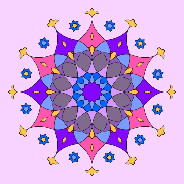 Renkli İslami süs mandala yıldızı. Modern İslam, Arap dekorasyon motifleri. Yumuşak, soyut çiçek mandala.