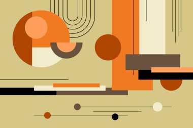 Memphis geometrik şekiller arka plan. Çemberler, çizgiler ve dikdörtgenlerle modern soyut zemin. Basit geometrik şekillerin bileşimi.