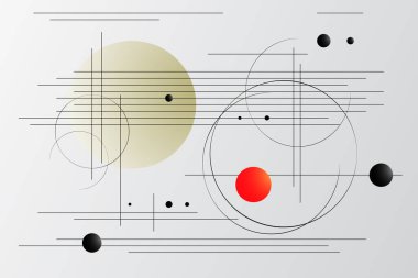 Modern Memphis geometrik şekilli arka plan. Daireleri ve çizgileri olan huzurlu bir zemin. Soyut geometri grafikleri bileşimi.