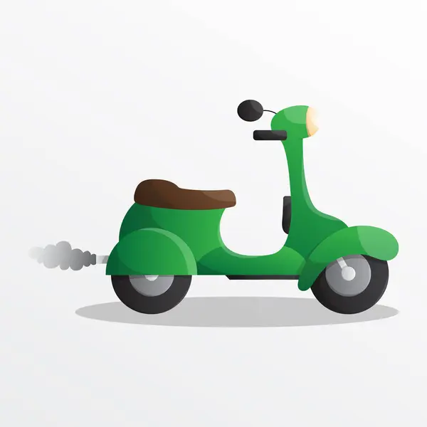  Cartoon green retro vintage classic scooter. Side view flat motorcycle illustration.
