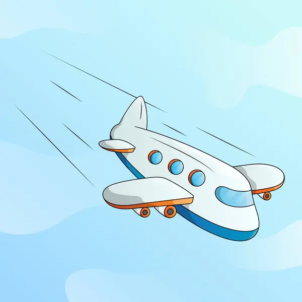 Plane landing with blue sky background. 3D cartoon airplane illustration. Passenger and cargo air transport.