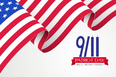 Siyah arkaplan, kırmızı, mavi renkler ABD Asla Unutma 11 Eylül 2001. ABD Vatanseverlik Günü posteri veya afişi için vektör kavramsal illüstrasyon.