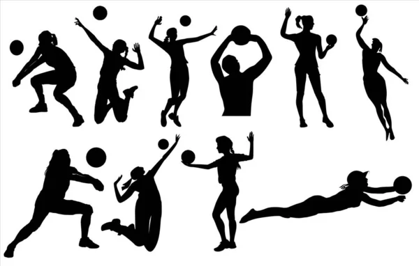 Vector Clipping Art Volley Players Set Σετ Παικτών Βόλεϊ — Διανυσματικό Αρχείο