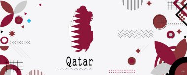 Katar Harita Ulusal Bayrak Bayrağı Tasarımı. Flag temalı grafik sanat web arkaplanı. Soyut kutlama geometrik dekorasyon vektör çizimi