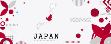 Japonya Haritası Ulusal Bayrak Tasarımı. Flag temalı grafik sanat web arkaplanı. Soyut kutlama geometrik dekorasyon vektör çizimi