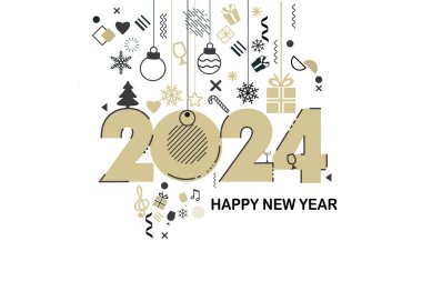 Metin vektör illüstrasyonlu mutlu yıllar 2024.