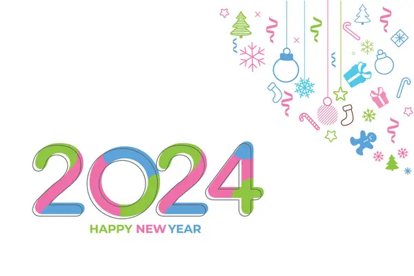 Natal Ano Novo 2024 Projeto Cartão Saudação — Vetor de Stock