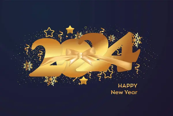 Happy New Year 2024 Greeting Background Gold Confetti — Stock Vector