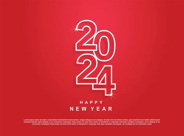 Ευτυχισμένο Νέο Έτος 2024 Σχεδιασμός Ευχετήριων Καρτών Κείμενο Κόκκινο Φόντο — Διανυσματικό Αρχείο