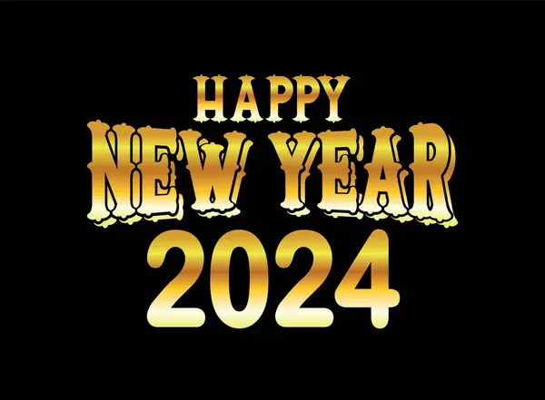 Frohes Neues Jahr 2024 Schwarzer Text Auf Schwarzem Hintergrund Vektorillustration — Stockvektor