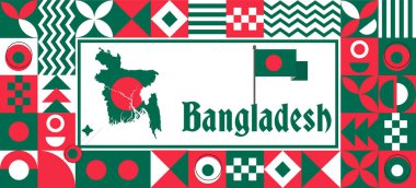 Bangladeş Bayrak ulusal gün tasarımı Soyut geometrik dekorasyon vektör illüstrasyonu