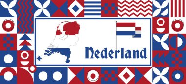 Nederland Flag ulusal gündüz tasarımı Soyut geometrik dekorasyon vektörü illüstrasyonu