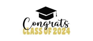 Tebrikler vektör illüstrasyonundan mezun oldu. 2024 Moda Tasarım Şablonu