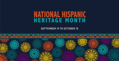 Greeting with national Hispanic heritage month text Vector web banner, poster, card for social media and networks. clipart