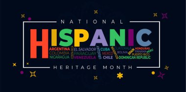 National hispanic heritage month with tropical flowers. Vector flyer banner clipart