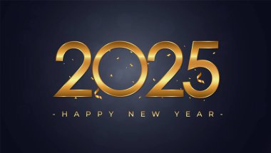 2025 Altın Tasarımlı Mutlu Yıllar Yeni Yıl Arkaplan Kutlama Kartı, Banner, Poster. Vektör İllüstrasyonu