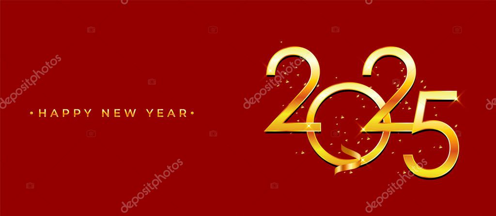 2025 Happy New Year with gold design New year background Greeting Card, Banner, Poster. Vector Illustration