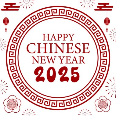 Mutlu Çin Yeni Yılı 2025, Altın Grafik elementli Çin burcu yılan sembolü Afiş, poster, post tasarımı kırmızı renkli modern tasarım, kart için altın renkler, afiş