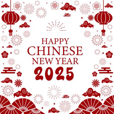 Mutlu Çin Yeni Yılı 2025, Altın Grafik elementli Çin burcu yılan sembolü Afiş, poster, post tasarımı kırmızı renkli modern tasarım, kart için altın renkler, afiş