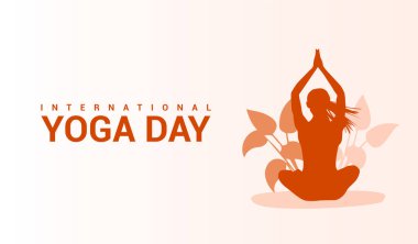 Uluslararası yoga günü afişi veya poster tasarımı Kadın yoga poz iletisi, Banner, Arkaplan illüstrasyonu