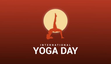 Uluslararası yoga günü afişi veya poster tasarımı Kadın yoga poz iletisi, Banner, Arkaplan illüstrasyonu