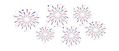 4 Temmuz kutlamalarında kırmızı ve mavi yıldızlar ve kıvılcımlar Amerika Birleşik Devletleri 'nin bağımsızlık günü havai fişekleri