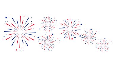 4 Temmuz kutlamalarında kırmızı ve mavi yıldızlar ve kıvılcımlar Amerika Birleşik Devletleri 'nin bağımsızlık günü havai fişekleri