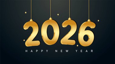 2026 Mutlu Yıllar Altın Metin ve Parçacık Lüks Altın Metin Çizimi