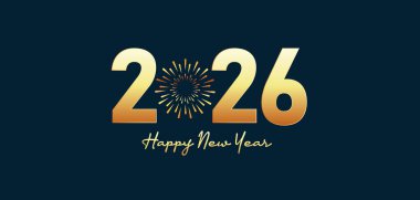 2026 Mutlu yeni yıl afişleri, Mutlu yeni yıl vektör sanatı ve illüstrasyon şablonu poster, afiş, broşür, arkaplan