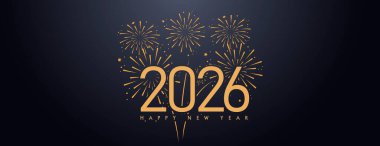 2026 Mutlu Yıllar Altın Metin Efekti Havai fişek Yıldızı Konfetisi