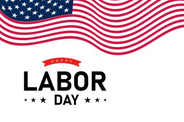 Mutlu İşçi Bayramı modern tipografi tasarımı ve ABD bayrak vektör illüstrasyon geçmişi. Çalışma günü düzenlenebilir sosyal medya afişi, poster, tebrik kartı