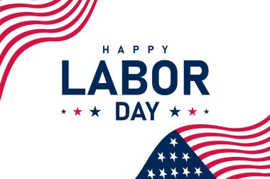 Mutlu İşçi Bayramı modern tipografi tasarımı ve ABD bayrak vektör illüstrasyon geçmişi. Çalışma günü düzenlenebilir sosyal medya afişi, poster, tebrik kartı