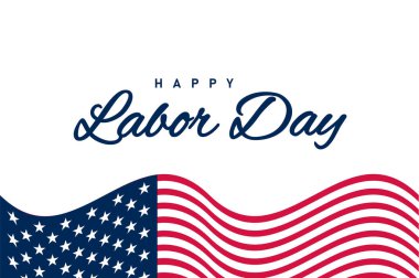 Mutlu İşçi Bayramı modern tipografi tasarımı ve ABD bayrak vektör illüstrasyon geçmişi. Çalışma günü düzenlenebilir sosyal medya afişi, poster, tebrik kartı