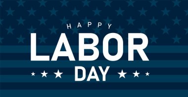 Mutlu İşçi Bayramı modern tipografi tasarımı ve ABD bayrak vektör illüstrasyon geçmişi. Çalışma günü düzenlenebilir sosyal medya afişi, poster, tebrik kartı