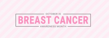 Göğüs kanseri farkındalığı yatay pankart tasarımı. Çizgi sanatı tarzı kadınsı pembe kurdele tasarım vektör grafik illüstrasyonu