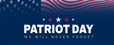 Amerikan Vatanseverlik Günü afişi ve Amerikan bayrağı. Vektör çizimi. Hatırlama Günü, 11 Eylül