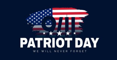 Amerikan Vatanseverlik Günü afişi ve Amerikan bayrağı. Vektör çizimi. Hatırlama Günü, 11 Eylül