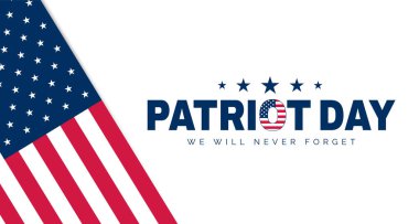 Amerikan Vatanseverlik Günü afişi ve Amerikan bayrağı. Vektör çizimi. Hatırlama Günü, 11 Eylül