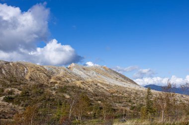 Shiga Kogen Japonya 'daki Shibu Geçidi' nden Shirane Dağı 'nın muhteşem bir manzarası var..