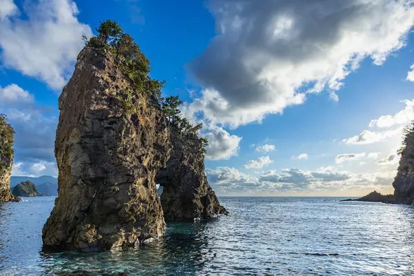 stock image View of strangely shaped rocks on the Ushima coast in Nishiizu, Japan.