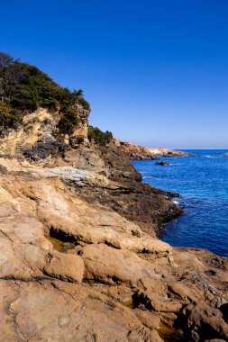 Izu Yarımadası 'ndaki güzel Tsumekizaki sahilinin manzarası.