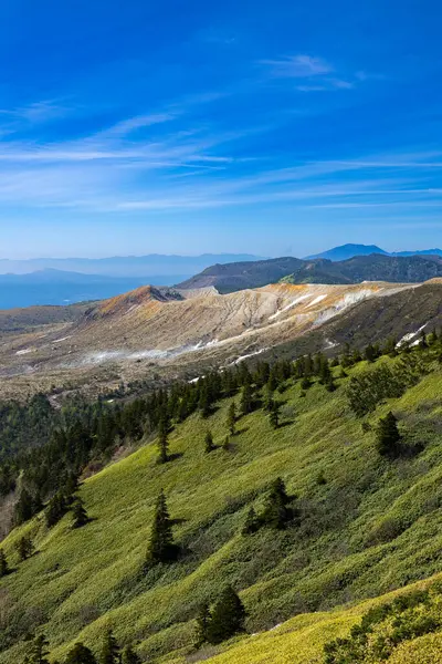 stock image The magnificent view of Mount Kusatsu-Shirane in early spring with remaining snow.