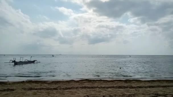 View Benoa Bay Beach Bali Fishing Boats Jet Skiers Morning — Stock Video
